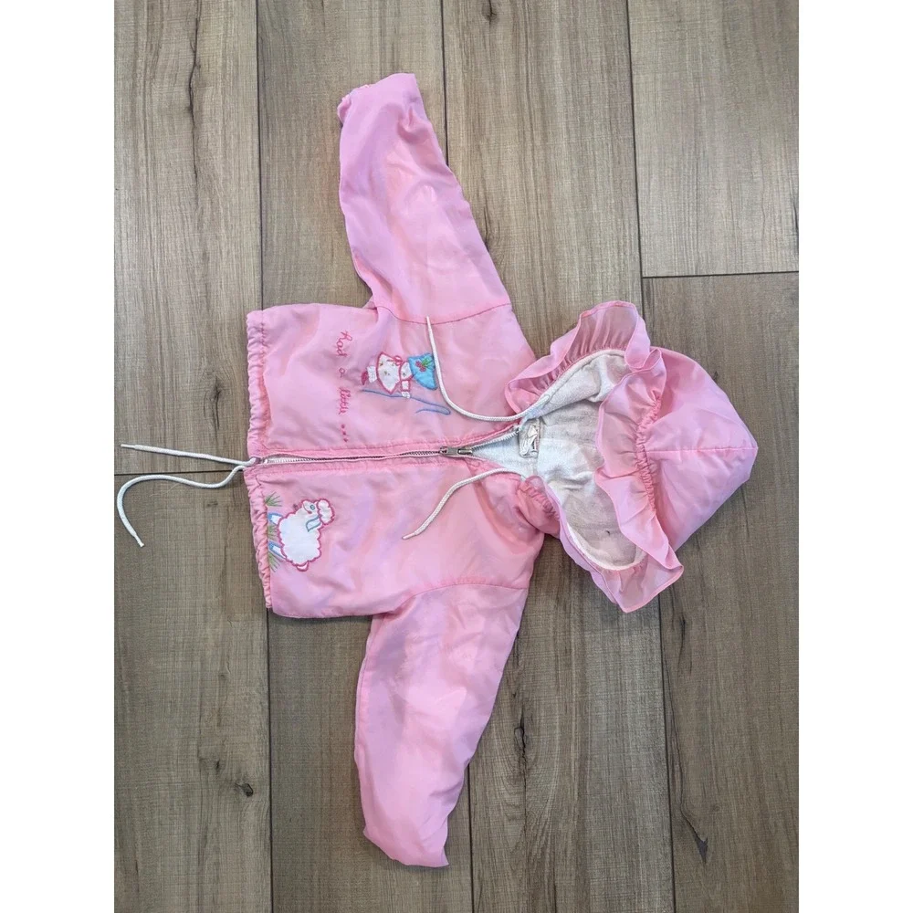 Sears Mary Had a‎ Little Lamb Windbreaker baby girl Pink Ruffle Hood vintage 6 m